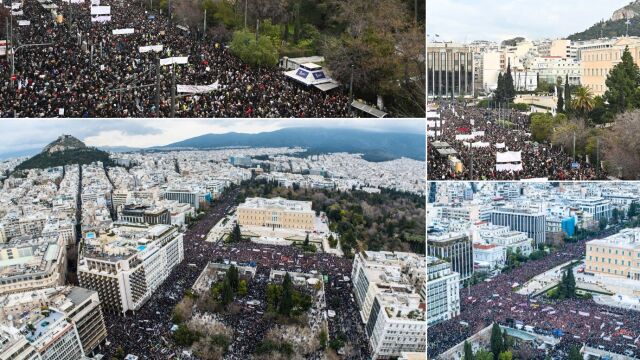 Τέμπη: Συγκλονιστικές πανοραμικές φωτογραφίες από τα συλλαλητήρια σε Αθήνα και Θεσσαλονίκη